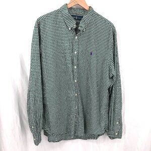 Ralph Lauren button up button down pony long sleeved shirt green check XXL